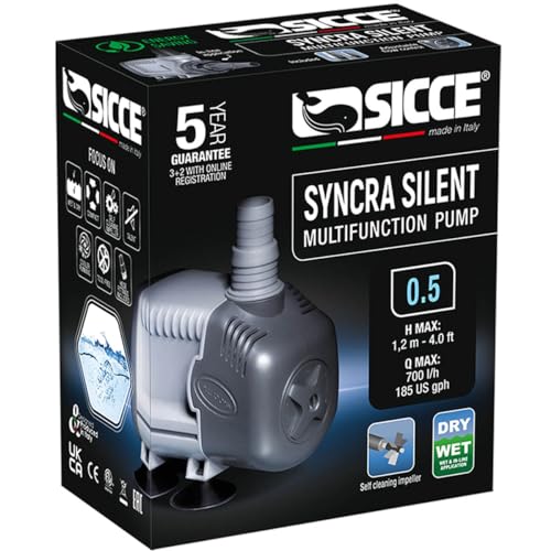 SICCE Syncra Silent 3.5 Multifunction 687 GPH Submersible Water Pump | Italian Made 68W Ultra Quiet Durable Aquarium Fish Tank, Fountain, Pond, Hydroponics, Terrarium Black | Freshwater & Saltwater - Image 1
