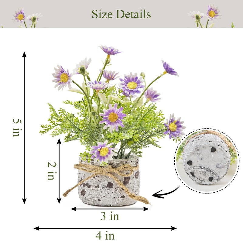 Fuxdre Daisy Artificial Flowers in Cement Vases 2Pcs,Daisies Faux Flowers Farmhouse Home Coffee Table Bookshelf Office Desk Decorations Kitchen Dining Room Fake Plants Indoor(Purple) - Image 2