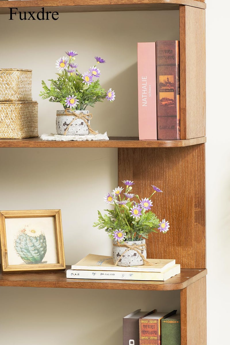 Fuxdre Daisy Artificial Flowers in Cement Vases 2Pcs,Daisies Faux Flowers Farmhouse Home Coffee Table Bookshelf Office Desk Decorations Kitchen Dining Room Fake Plants Indoor(Purple) - Image 4