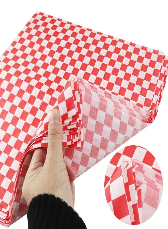 Hslife 100 Sheets Checkered Dry Waxed Deli Paper Sheets, Paper Liners for Plastic Food Basket, Wrapping Bread and Sandwiches (Red) - Image 3