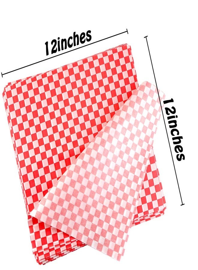 Hslife 100 Sheets Checkered Dry Waxed Deli Paper Sheets, Paper Liners for Plastic Food Basket, Wrapping Bread and Sandwiches (Red) - Image 2