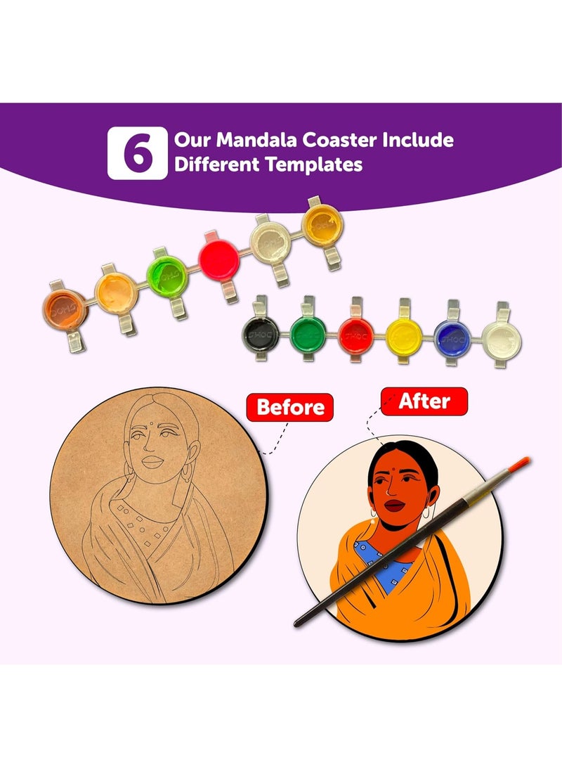 Mini Leaves Wooden Mandala Painting Kit Tea Coasters Art and Craft Kit for Girls Boys 9-12 Years Coaster DIY Kit Set of 6 - Size: 10 x 10 CM - Image 2
