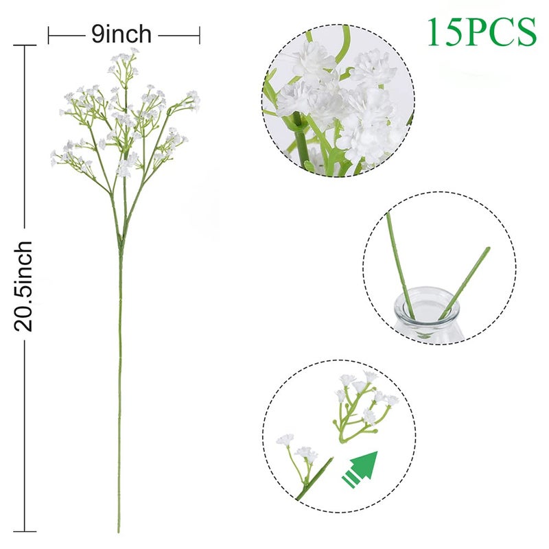DEEMEI 15 PCS Babys Breath Artificial Flowers Fake Babys Breath Flowers Artificial Bulk White Gypsophila Bouquets Real Touch Faux Flowers for Wedding Floral Arrangement Party Home Decoration - Image 4