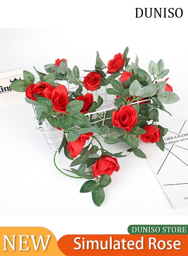 Loquat Artificial Rose Garlands Rose Vines Leaves Banners Hanging Floral Garland Fake Rose Flower Vine for Wedding Arch Ceremony Home Garden Outdoor Party Wall Decorations (Red)  - Image 1