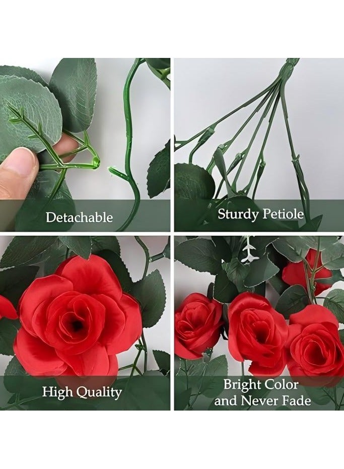 Loquat Artificial Rose Garlands Rose Vines Leaves Banners Hanging Floral Garland Fake Rose Flower Vine for Wedding Arch Ceremony Home Garden Outdoor Party Wall Decorations (Red)  - Image 4