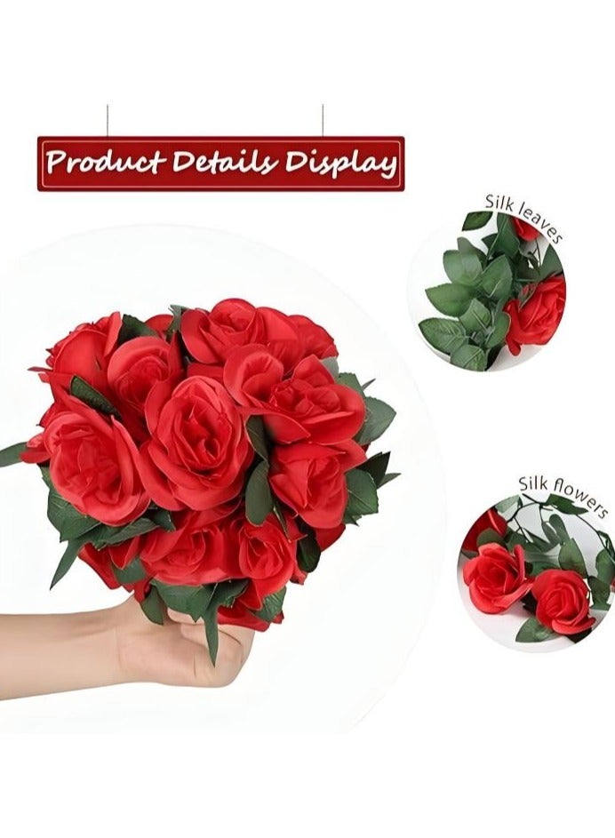 Loquat Artificial Rose Garlands Rose Vines Leaves Banners Hanging Floral Garland Fake Rose Flower Vine for Wedding Arch Ceremony Home Garden Outdoor Party Wall Decorations (Red)  - Image 3