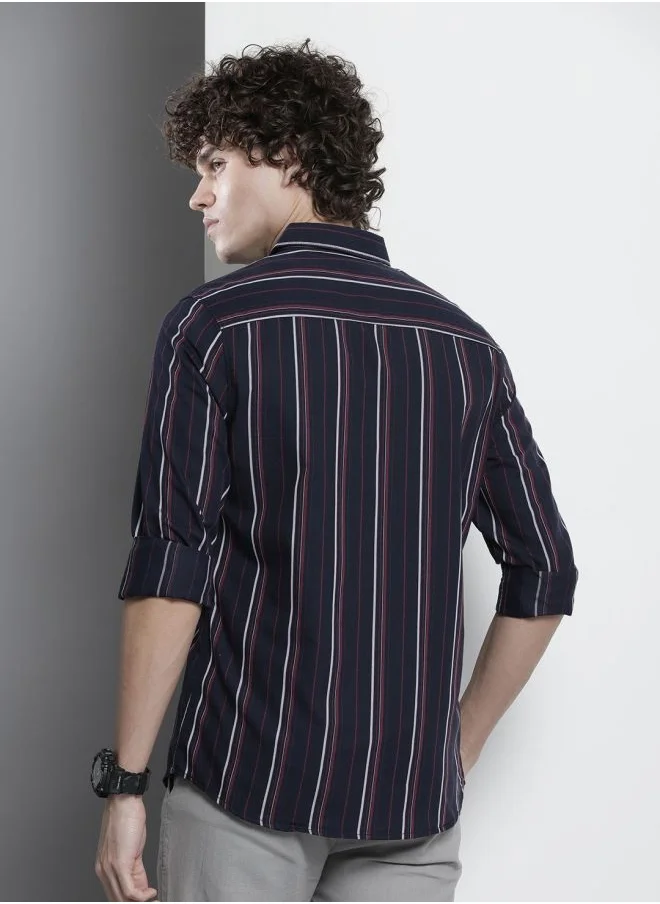 The Indian Garage Co Men Regular Fit Striped Full Sleeves Cutaway Collar Casual Shirt