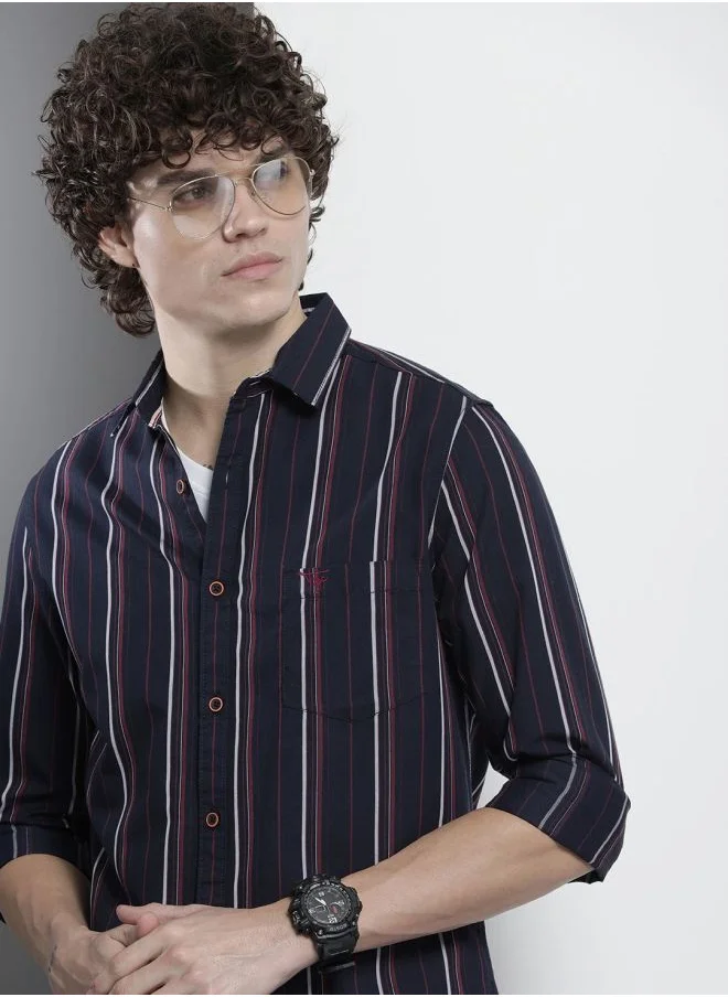 The Indian Garage Co Men Regular Fit Striped Full Sleeves Cutaway Collar Casual Shirt