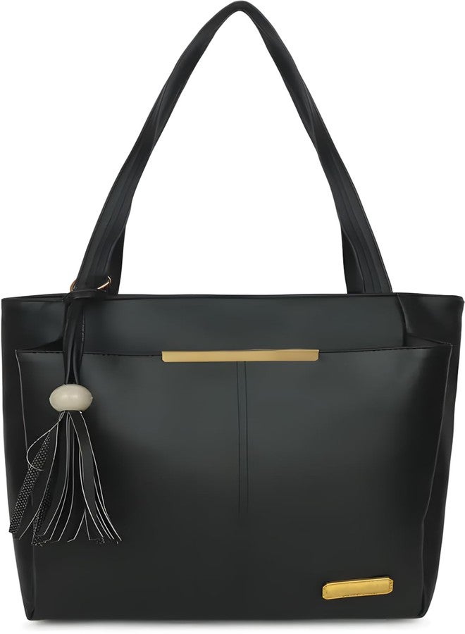 Nexeura Women's Faux Leather Shoulder Handbags Hobo Bag Big Ladies Purse Multiple Compartments Tote Bag for Office and College with Long Strap-(36x13x27cm) (BLACK) - Image 1