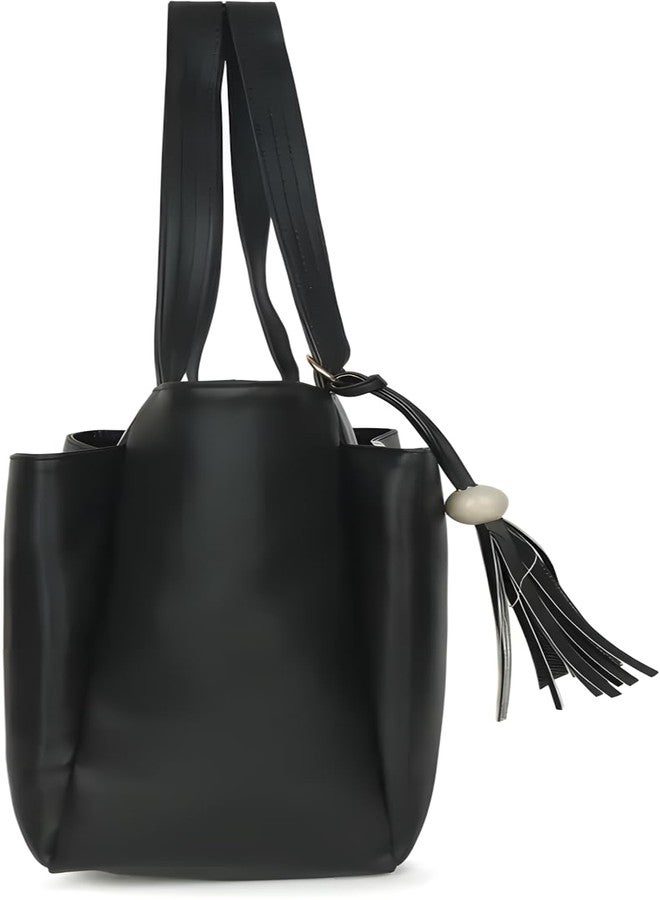 Nexeura Women's Faux Leather Shoulder Handbags Hobo Bag Big Ladies Purse Multiple Compartments Tote Bag for Office and College with Long Strap-(36x13x27cm) (BLACK) - Image 5