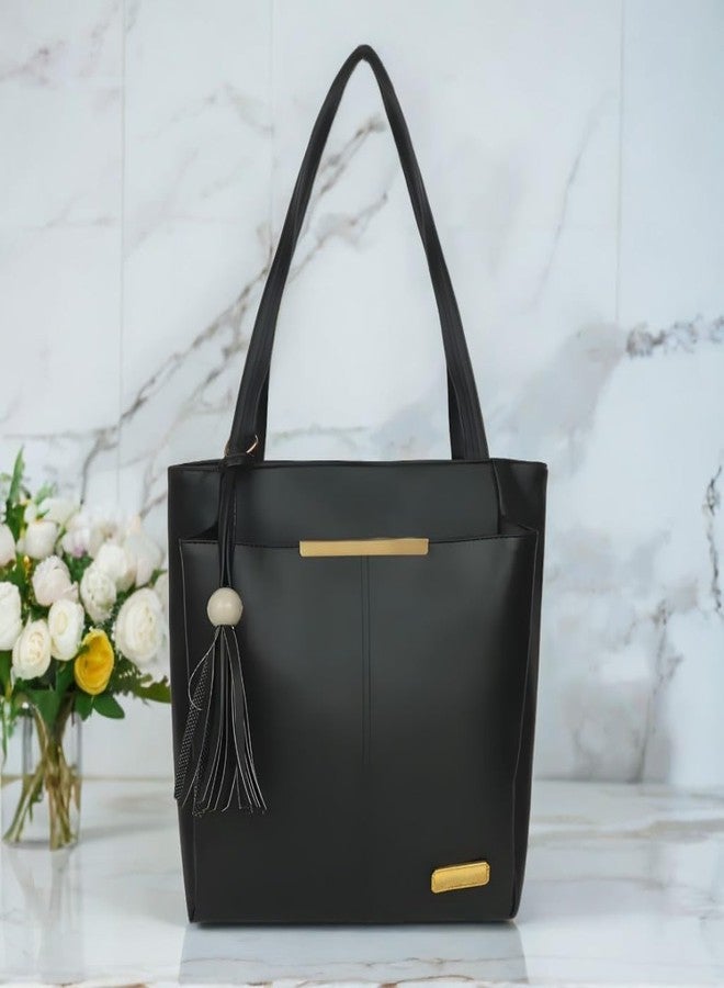 Nexeura Women's Faux Leather Shoulder Handbags Hobo Bag Big Ladies Purse Multiple Compartments Tote Bag for Office and College with Long Strap-(36x13x27cm) (BLACK) - Image 2