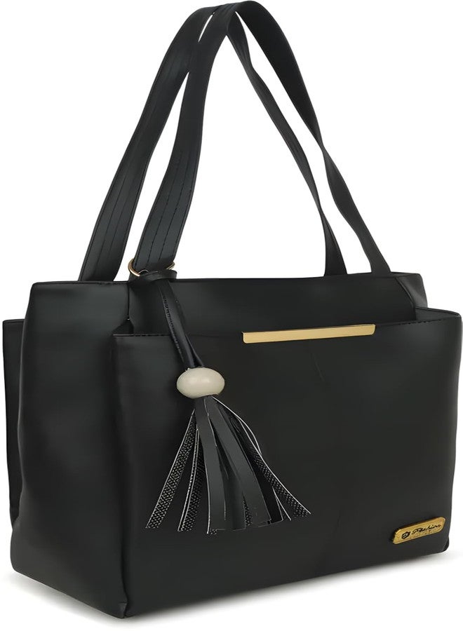 Nexeura Women's Faux Leather Shoulder Handbags Hobo Bag Big Ladies Purse Multiple Compartments Tote Bag for Office and College with Long Strap-(36x13x27cm) (BLACK) - Image 4