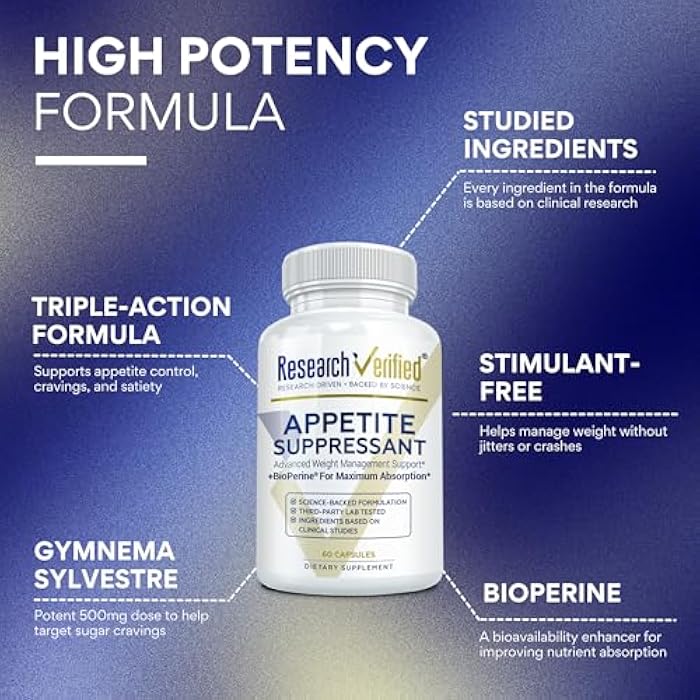 research verified Research Verfied Appetite Suppressant - Curb Cravings, Reach Satiety, Boost Metabolism - 60 Capsules - Pack of 1 - Image 3