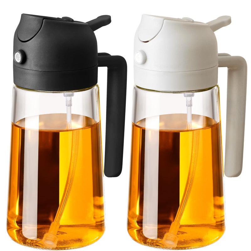SWEET VIEW 2PCS Oil Sprayer for Cooking 16oz470ml 2 In 1 Glass Olive Oil Sprayr  pourer for Kitchen Air Fryer Cooking Salad BBQ BlackWhite