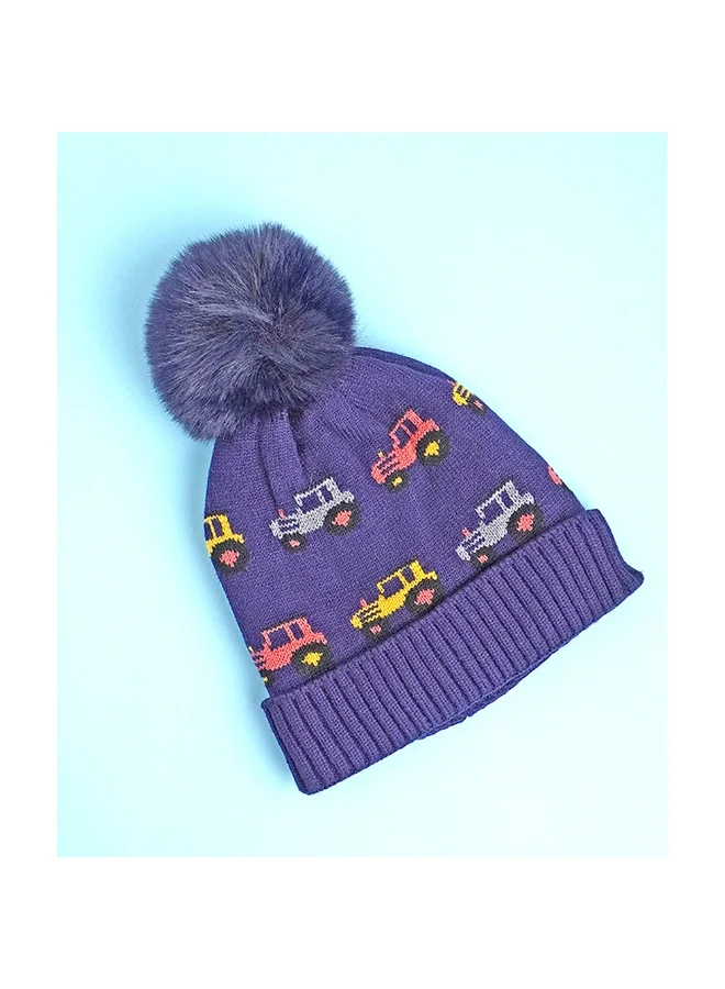 LITTLE SURPRISE BOX 2Pcs Blue Red Cars Themed Beanie Winter Cap With Matching Neck Cuff Style Muffler For Kids