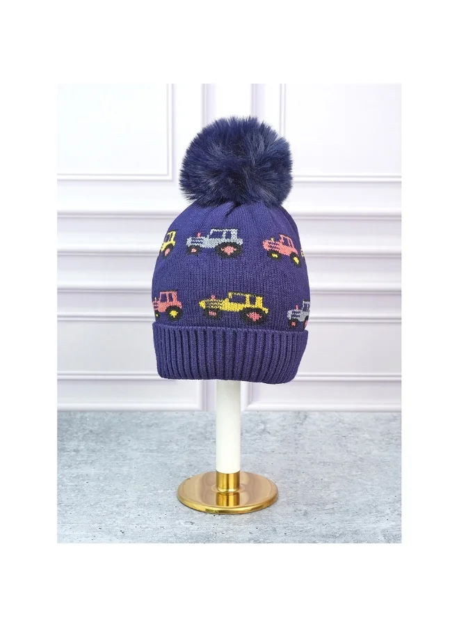 LITTLE SURPRISE BOX 2Pcs Blue Red Cars Themed Beanie Winter Cap With Matching Neck Cuff Style Muffler For Kids