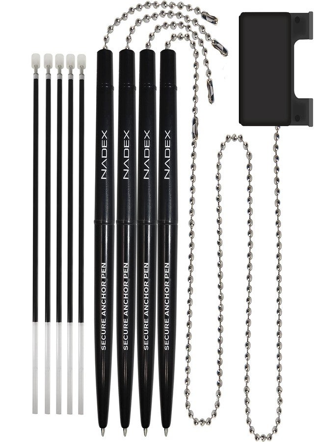 Nadex Pen with Security Chain And Base Mount | Set of 4 Pens, 1 Adhesive Mount, and 5 Refills (Black) - Image 1