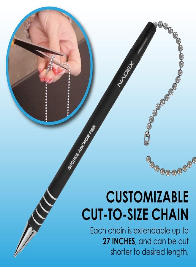 Nadex Pen with Security Chain And Base Mount | Set of 4 Pens, 1 Adhesive Mount, and 5 Refills (Black) - Image 3
