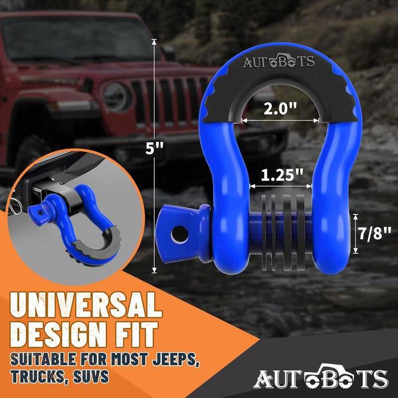 AUTOBOTS Bow Shackles 3/4" D Ring Shackle (2 Pack), 48,000Ib Break Strength with 7/8" Pin, 2 Isolator and 4 Washers Kit for Offroad Vehicle Truck Recovery Blue - Image 3