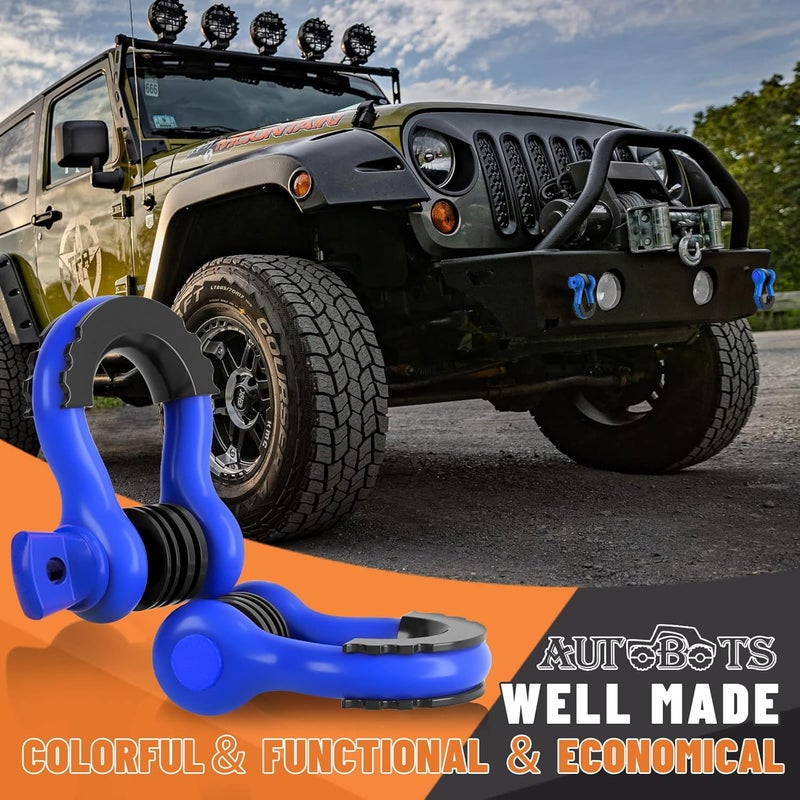 AUTOBOTS Bow Shackles 3/4" D Ring Shackle (2 Pack), 48,000Ib Break Strength with 7/8" Pin, 2 Isolator and 4 Washers Kit for Offroad Vehicle Truck Recovery Blue - Image 4