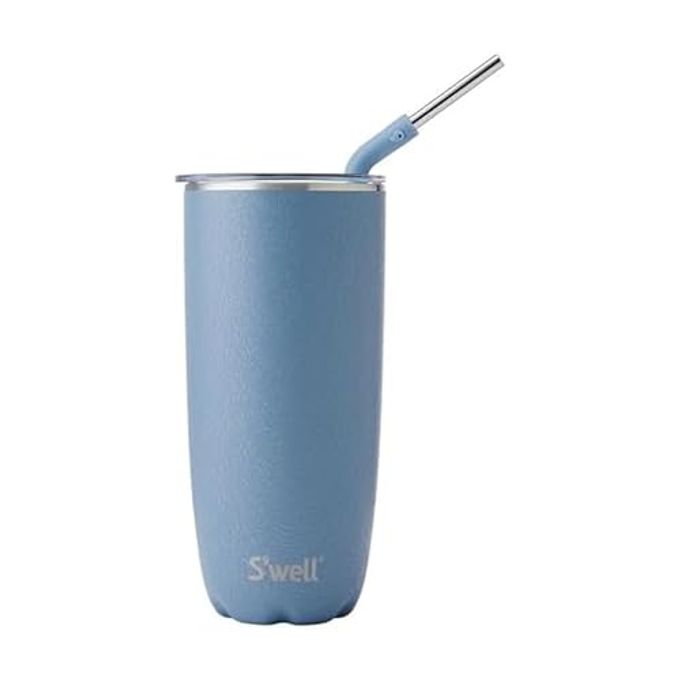 S'well Stainless Steel Tumbler with Straw and Slide-Open Lid, 24oz, Desert Sky, Triple Layered Vacuum Insulated Containers Keeps Drinks Cold for 18 Hours and Hot for 5, BPA Free