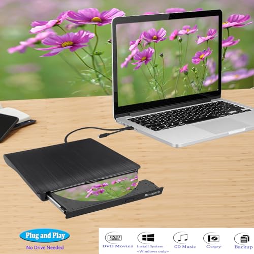 Mougerk External DVD CD Drive, USB 3.0 Type-C Ultra Slim Drives CD DVD RW Player/DVD CD ROM Drive/Writer/Rewriter/USB CD Burner Compatible with Mac MacBook Pro, Laptops Desktops - Image 4