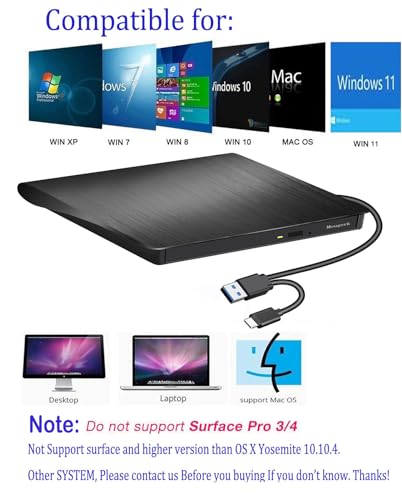 Mougerk External DVD CD Drive, USB 3.0 Type-C Ultra Slim Drives CD DVD RW Player/DVD CD ROM Drive/Writer/Rewriter/USB CD Burner Compatible with Mac MacBook Pro, Laptops Desktops - Image 5