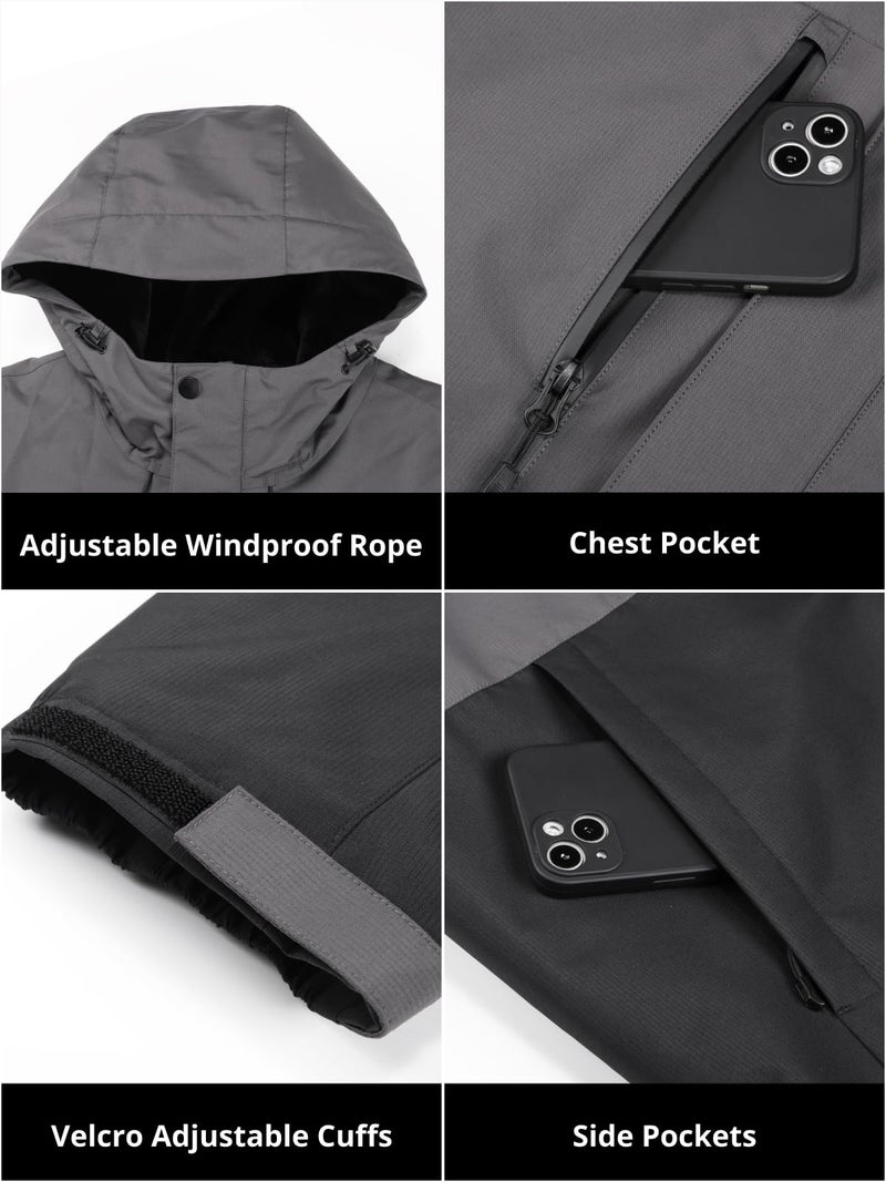 CAMEL CROWN Men's Mountain Snow Waterproof Ski Jacket Detachable Hood Windproof Fleece Parka Rain Jacket Winter Coat - Image 5