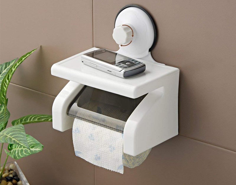 Delzon Adhesive Waterproof Toilet Paper Holder Tissue Roll Stand Box with Shelf Rack - Image 2