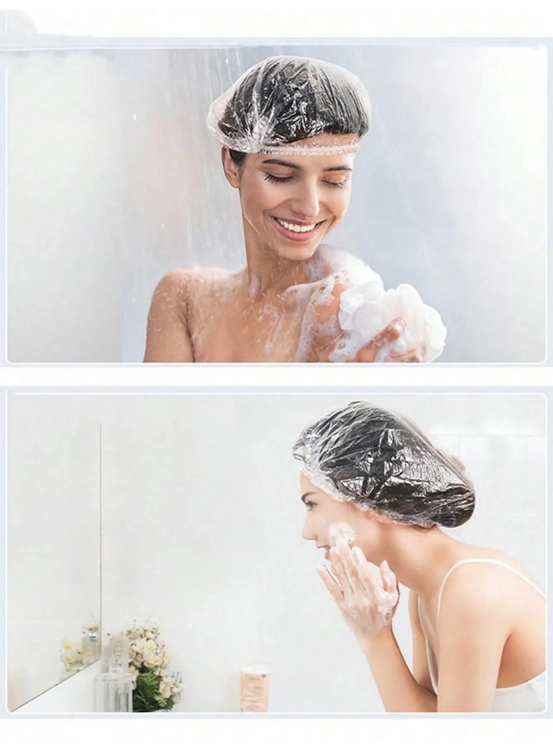 Disposable Plastic Shower Caps – Set of 50 Pieces with Elastic Edge Design for a Comfortable and Secure Fit on All Head Sizes - Image 2