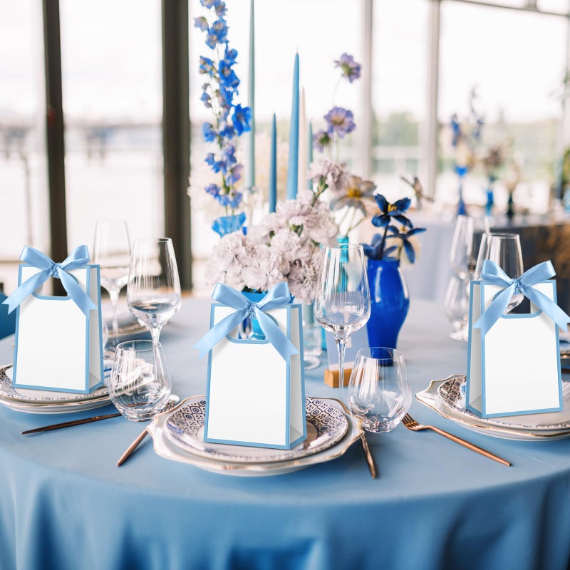 Kolldenn 24 Pcs Small Gift Bags with Bow 6.3 x 3.9 x 2.8 Inch Thank You Gift Bags Elegant Mini Paper Bag with Handles for Wedding Bridal Birthday Baby Shower Bridesmaid Party Favors(White Blue) - Image 4