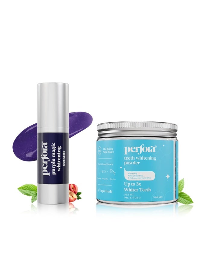 Perfora Radiant Smile Combo | Purple Magic Whitening Serum & Teeth Whitening Powder | Enamel Safe & Effective Teeth Whitener Solution | Long Lasting Freshness - Image 1