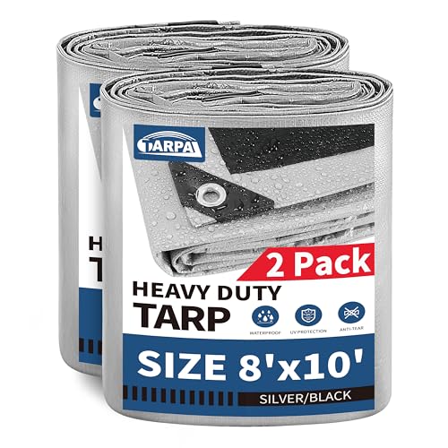 TARPAL 8x10 Feet Tarp Silver 10.5Mil (2-Pack) Multipurpose Protective Cover Heavy Duty Tarp Waterproof,Snow or UV Protection, Durable Reinforced Edges - Image 1