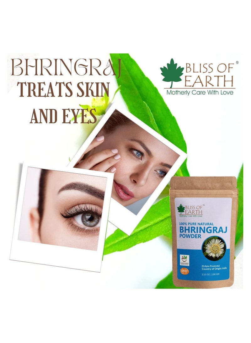 BLISS OF EARTH 100% Pure Natural Bhringraj Powder  100GM  Great For Hair Care & Skin care  - Image 2