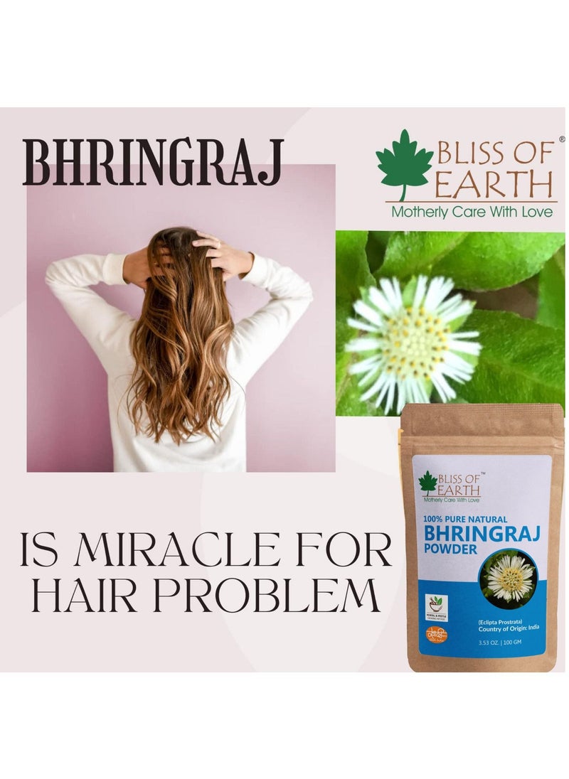 BLISS OF EARTH 100% Pure Natural Bhringraj Powder  100GM  Great For Hair Care & Skin care  - Image 3
