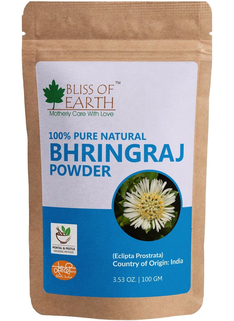 BLISS OF EARTH 100% Pure Natural Bhringraj Powder  100GM  Great For Hair Care & Skin care  - Image 1