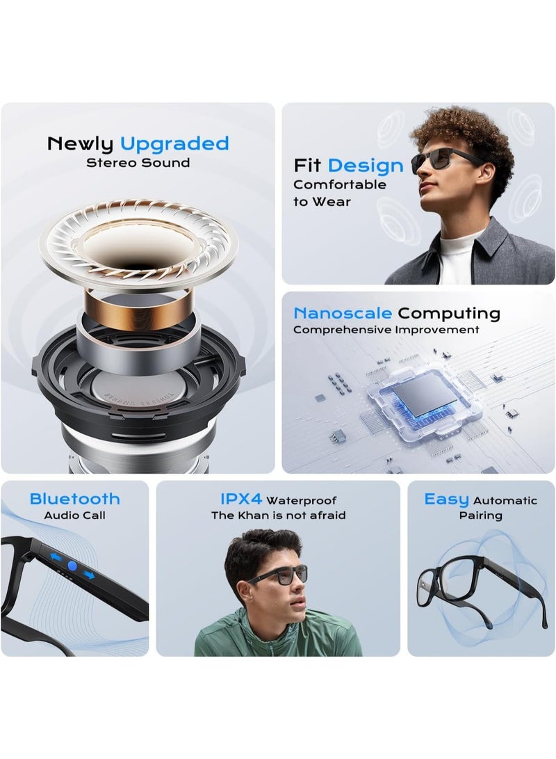 FAJR Mart G5 M19-S AI Smart Glasses for Women & Men,Bluetooth Glasses with Photochromic Lenses,Built-in Mic & Speakers,Anti-Blue Light Lens with Hands-Free Listening Voice Control,Perfect for Indoor Outdoor, Black - Image 2