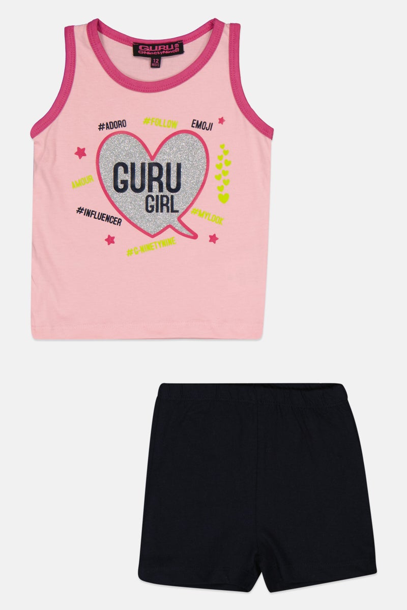 Guru 99 Toddlers Girl 2 Piece Graphic Print Sleeveless Top And Bottom Set, Multicolor - Image 1