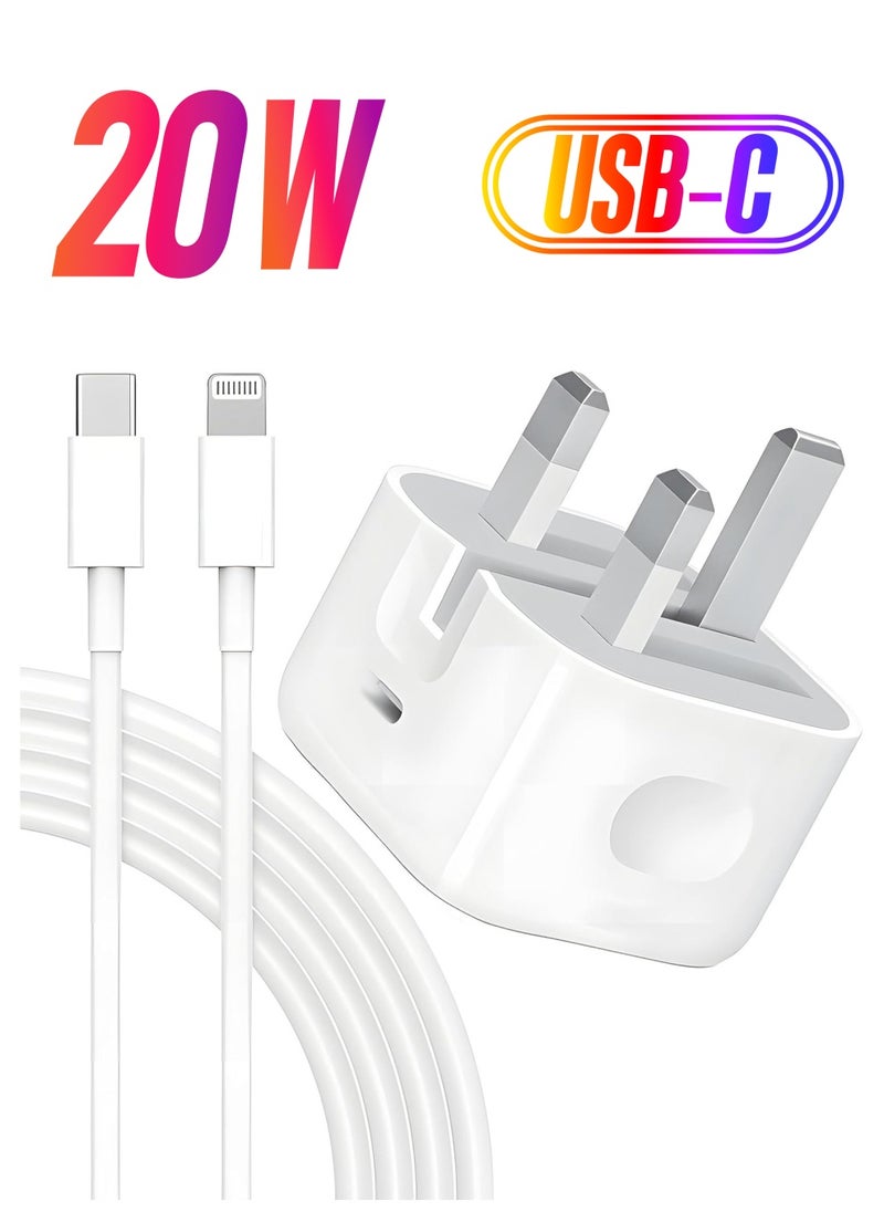 Generic - iPhone 20W Fast Charger | USB C Wall Fast Charger with USB C to Lightning Cable Compatible with iPhone 14/14 Pro/14 Pro Max/13/12/SE2020/11/XR/XS Max/X/iPad - Image 1