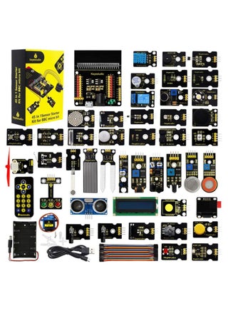 45 Sensors Starter Kit for BBC Microbit (Without Microbit Board),Sensor Breakout Board,i2c LCD,OLED Display,Gas Sensor,Water Level,Relay etc. with Tutorials Coding for Kids Teens Adults