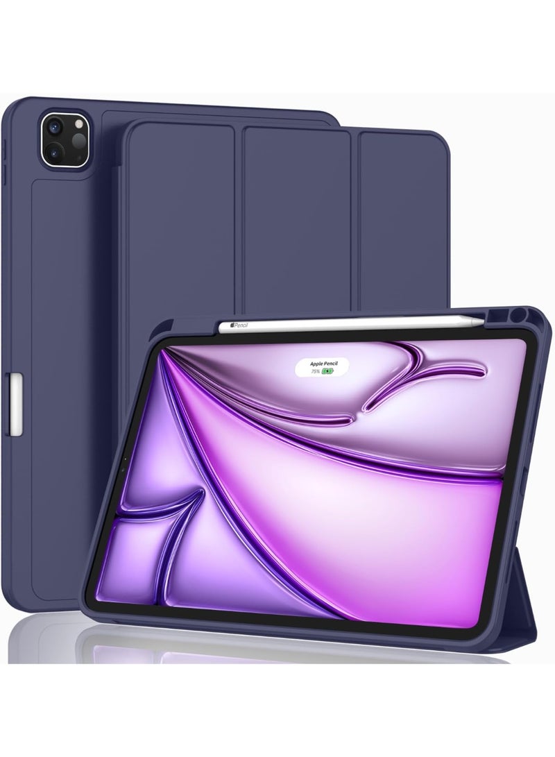 T I G O iPad Air 13 2024 M2 & iPad Pro 12.9 6th/5th/4th/3rd Case, 2024 iPad Air 13 Case, 13 iPad Air 2024 Case with Acrylic Back, Shockproof TPU Edge, Pencil Holder Cover Navy Blue - Image 1