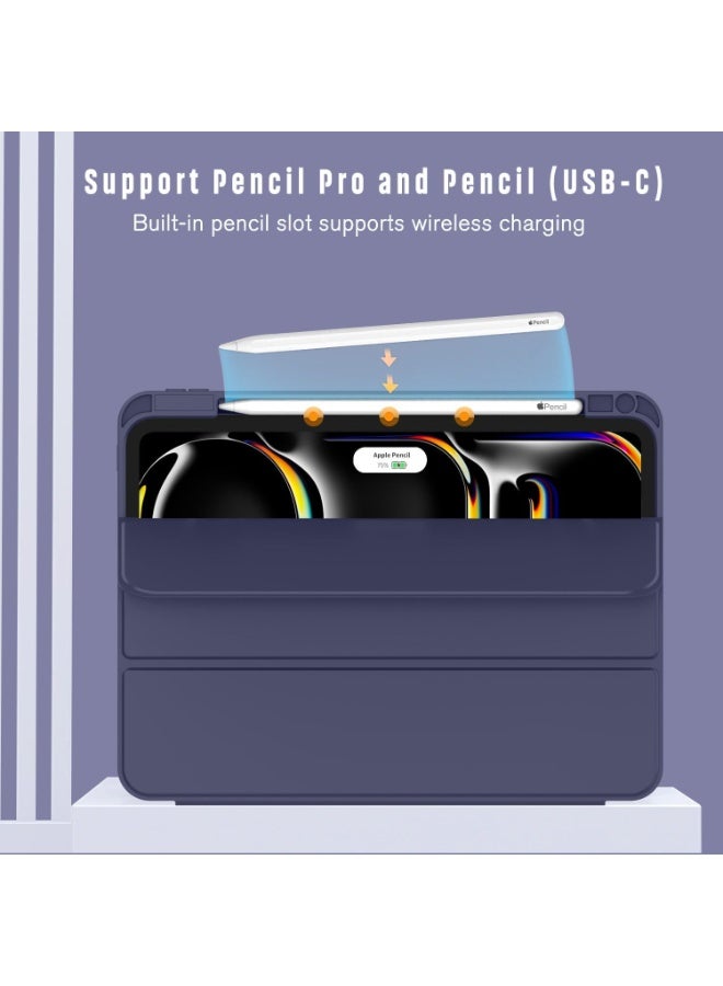 T I G O iPad Air 13 2024 M2 & iPad Pro 12.9 6th/5th/4th/3rd Case, 2024 iPad Air 13 Case, 13 iPad Air 2024 Case with Acrylic Back, Shockproof TPU Edge, Pencil Holder Cover Navy Blue - Image 3