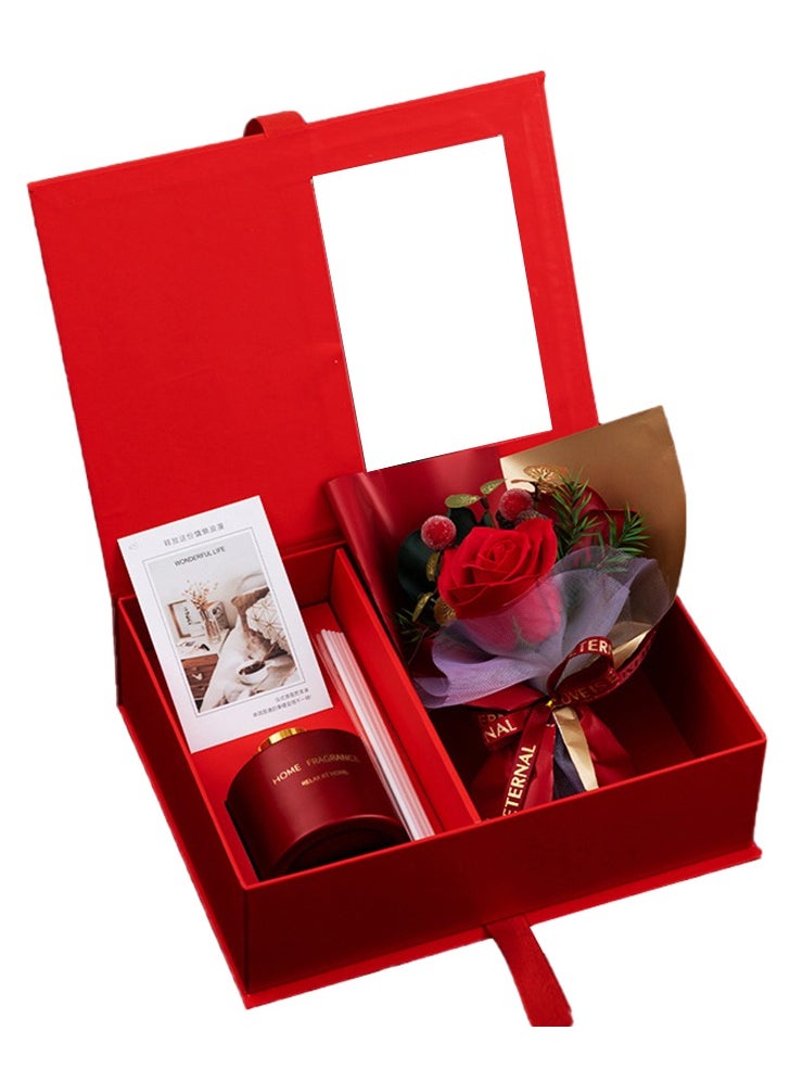 MileMelo - Soap Flower Aromatherapy Gift Set Lover Gift Eternal Rose Dried Flower Gift Box Souvenir Flower Bouquet Gift Box Red - Image 1
