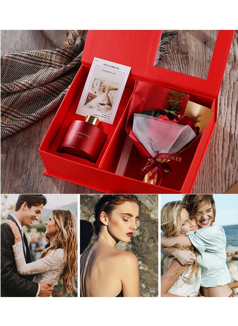 MileMelo - Soap Flower Aromatherapy Gift Set Lover Gift Eternal Rose Dried Flower Gift Box Souvenir Flower Bouquet Gift Box Red - Image 1