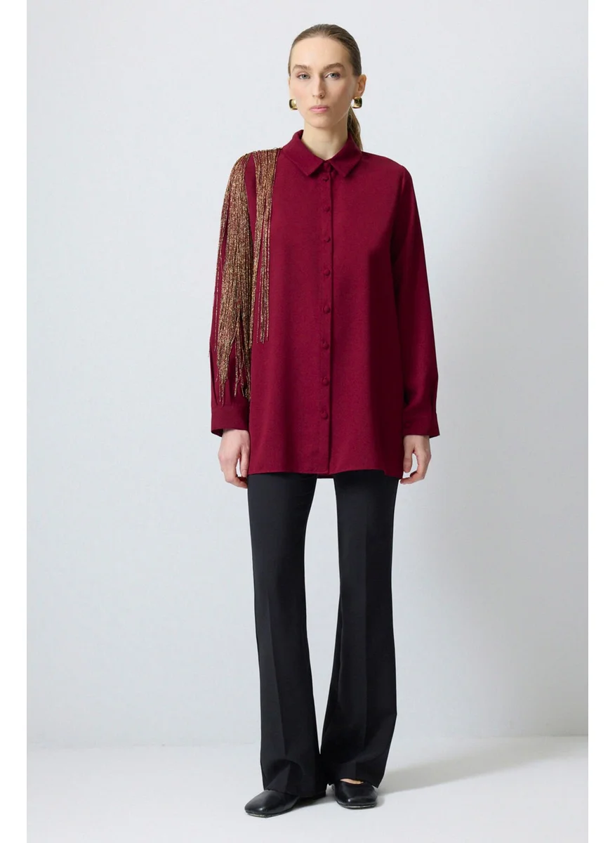 Touche Prive Crepe Shirt with Tassel Sleeves