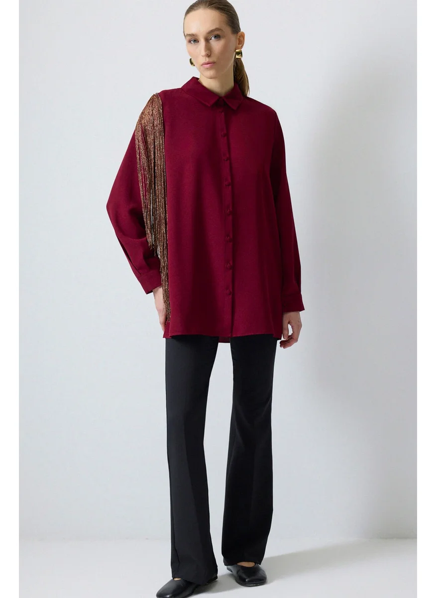 Touche Prive Crepe Shirt with Tassel Sleeves