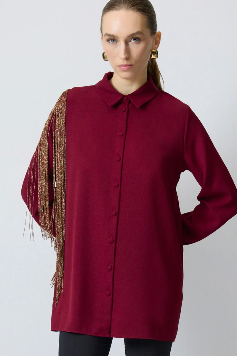 Touche Prive Crepe Shirt with Tassel Sleeves