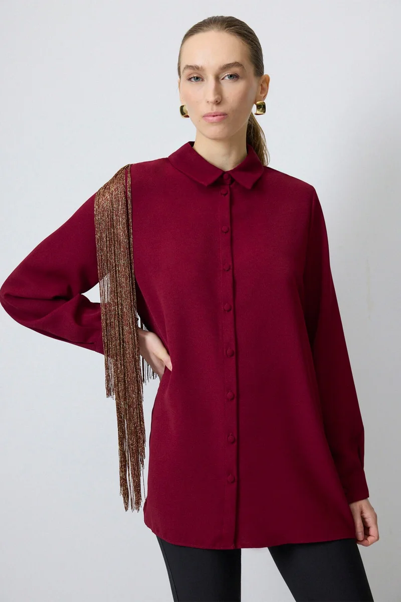 Touche Prive Crepe Shirt with Tassel Sleeves