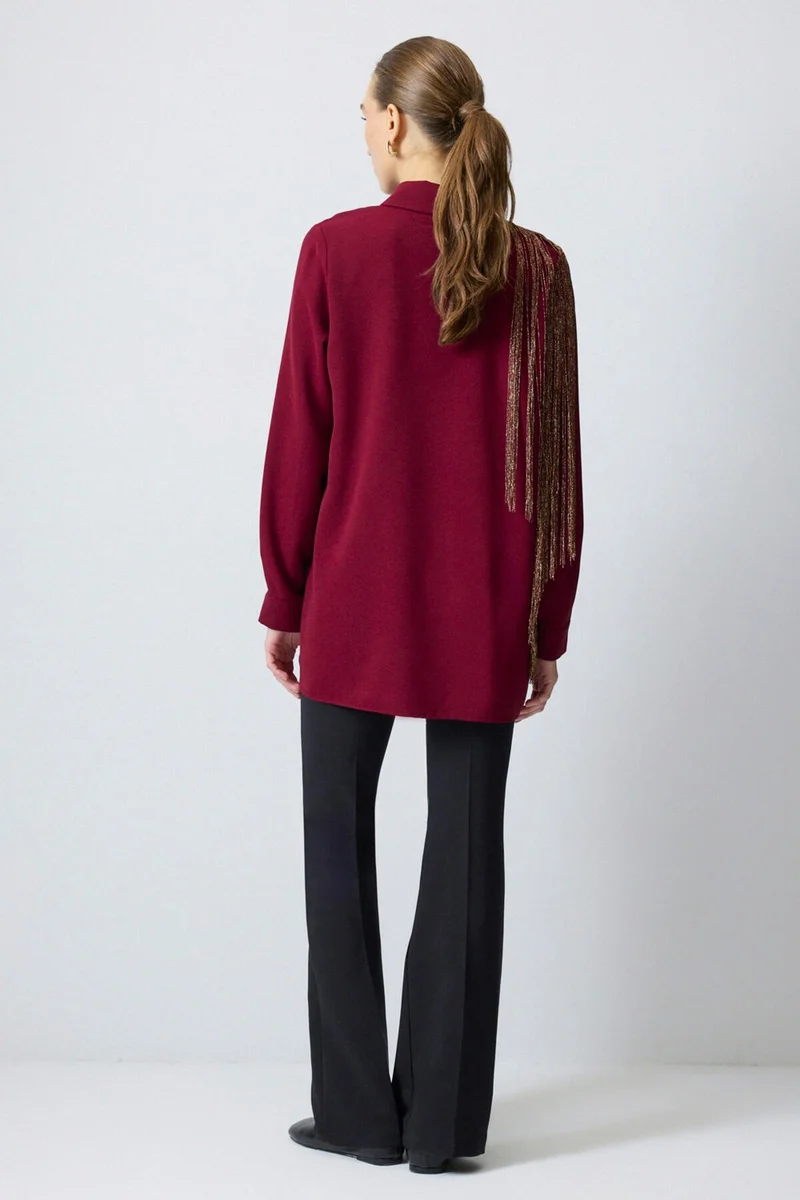 Touche Prive Crepe Shirt with Tassel Sleeves