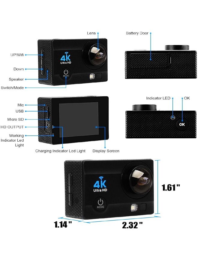 4K Sport Ultra HD DV 30M Water Resistant Camera 16MP Vision Sport Camera Ultra HD WiFi Waterproof Camera, 170° HD Wide Angle Lens Underwater Cam with Rechargeable Batteries, 2.0” HD Screen with Remote - Image 5